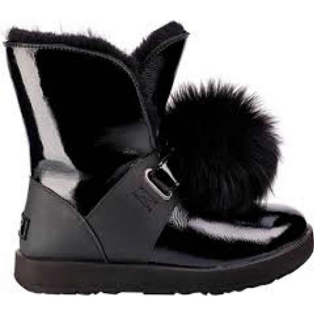 COPY - UGG Isley Shearling Pom Boot Leather Patent Black 7.5